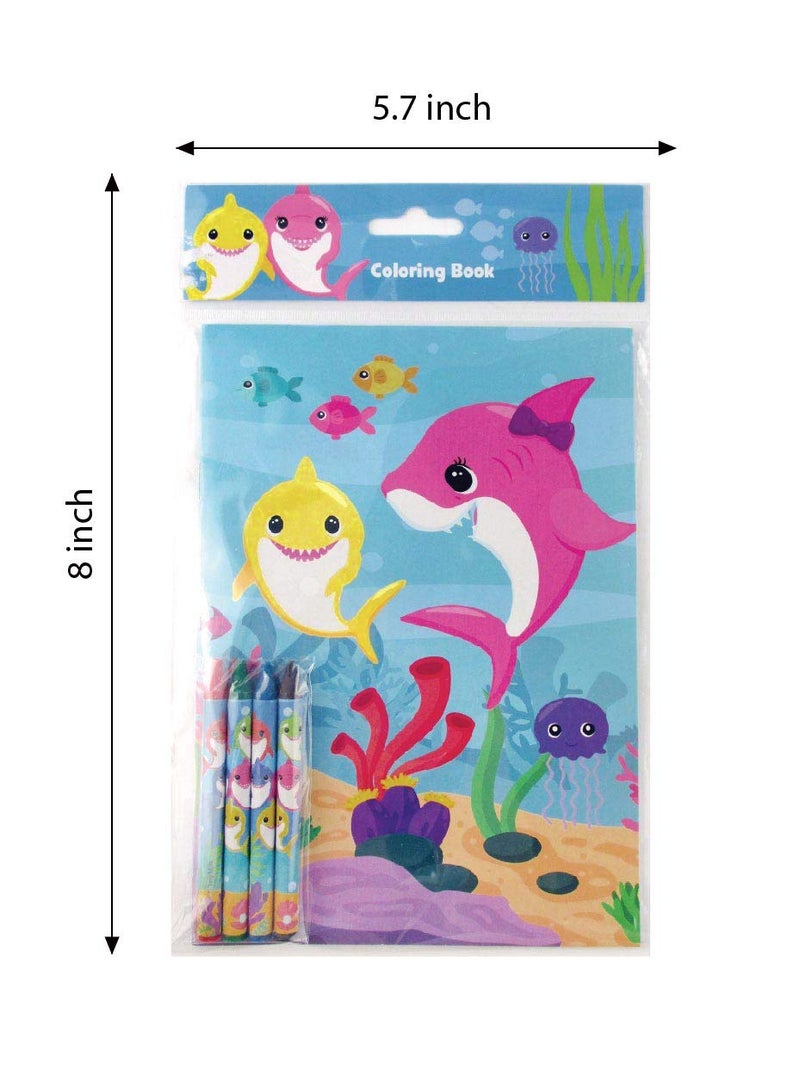 TINYMILLS Shark Family Coloring Book Set with 12 Coloring Books and 48 Crayons Shark Family Birthday Party Supplies Favor Bag Filler Carnival Prizes Rewards Stocking Stuffers Classroom Party - Image 5